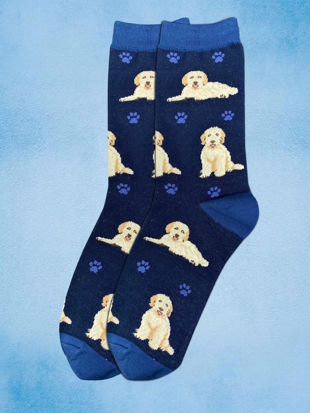 Happy Tails Goldendoodle Dog Socks | Navy Blue Unisex One Size | NWT